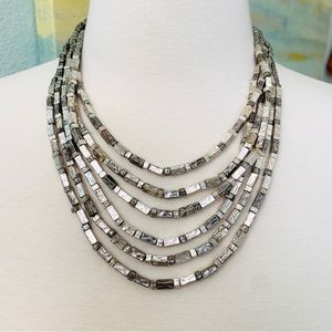 Vintage Chico’s Cercello Hammered Multi-Strand Silver Tone Necklace